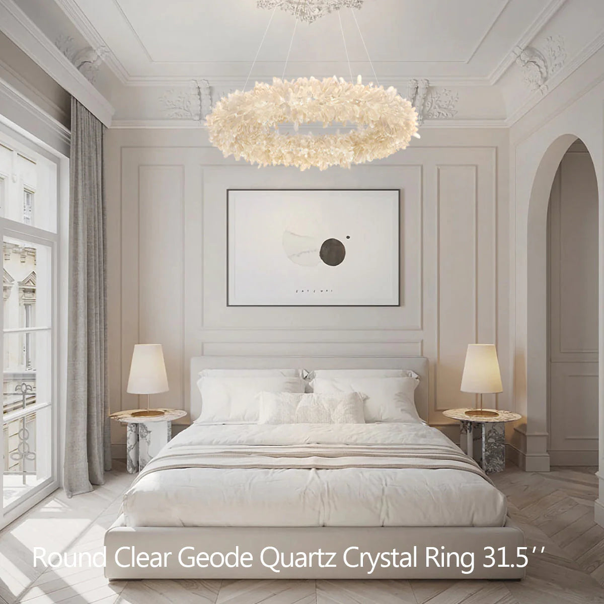 Amber Kandace Round Rock Crystal Pendant Light Modern Chandelier for Living Room 24'', 31.5'', 40'', 47''